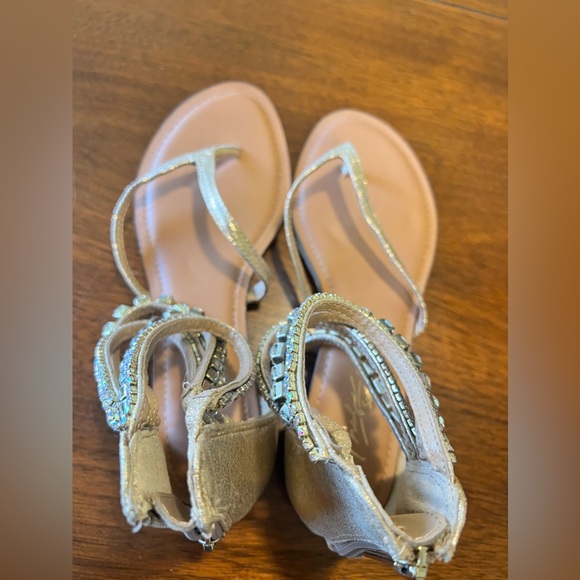 Thalia Sodi Gold wrap around ankle Rhinestone Sandals Size 6.5 - Picture 10 of 12